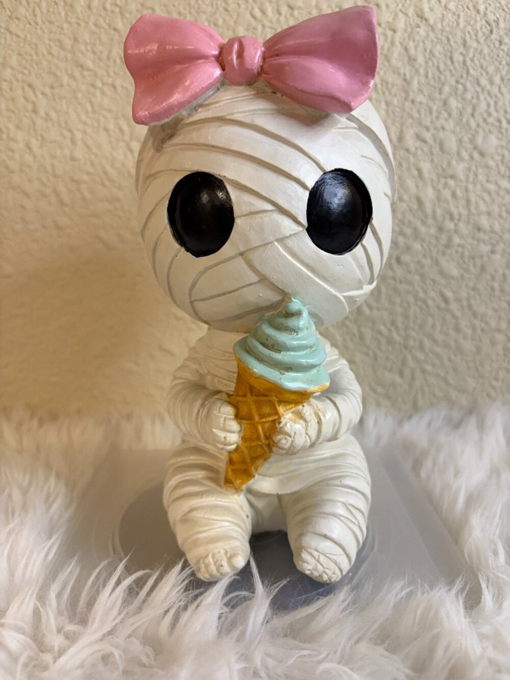 Halloween Mummy Ice Cream Cone Pink Bow Cute Spooky Figurine Decor NWT
